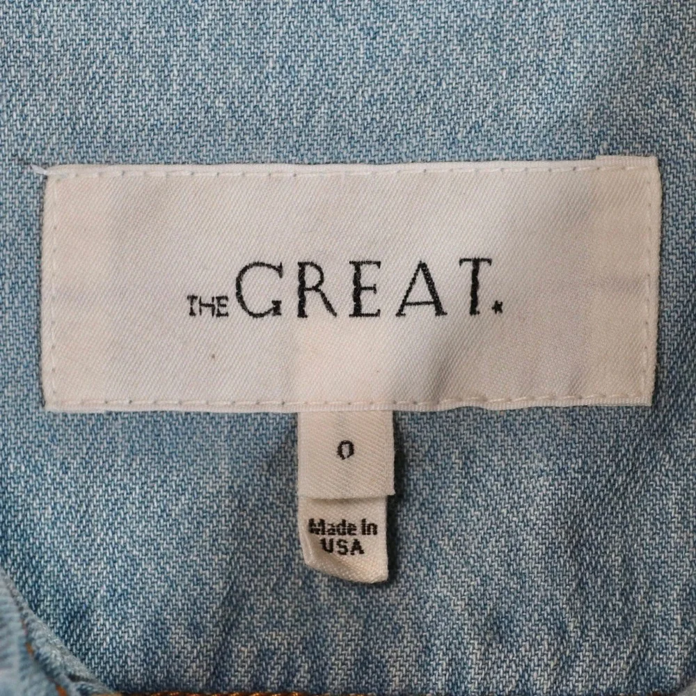 The Great Denim Shirt Womens 0 XS Blue Distressed Oversized Button Down Casual